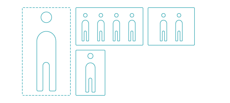 Audience Targeting. A turquoise line drawing of people figures. Some are in groups, some alone, in their own square frame.